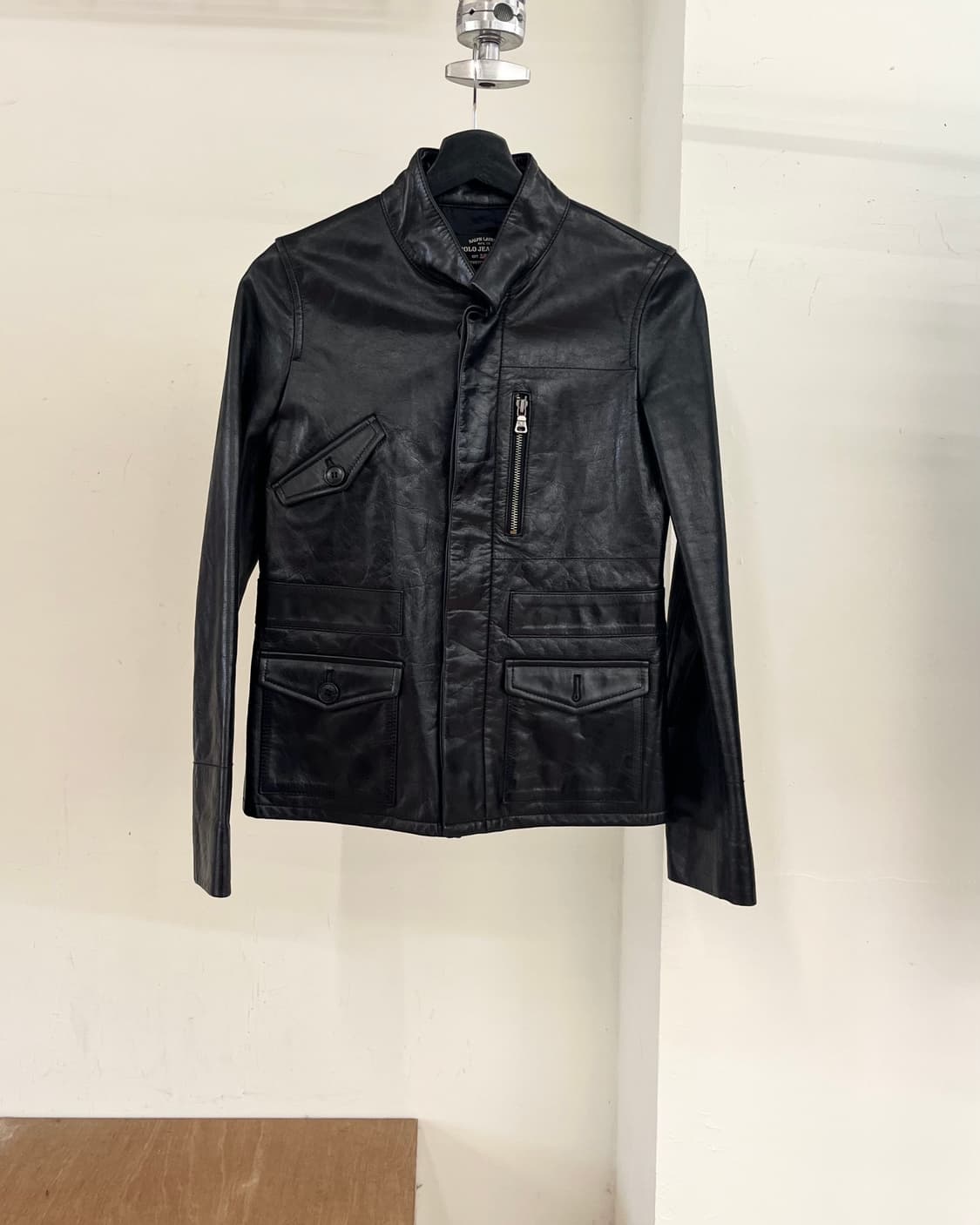폴로 진스 블랙 카프 스킨 바이커 자켓 상품이미지1