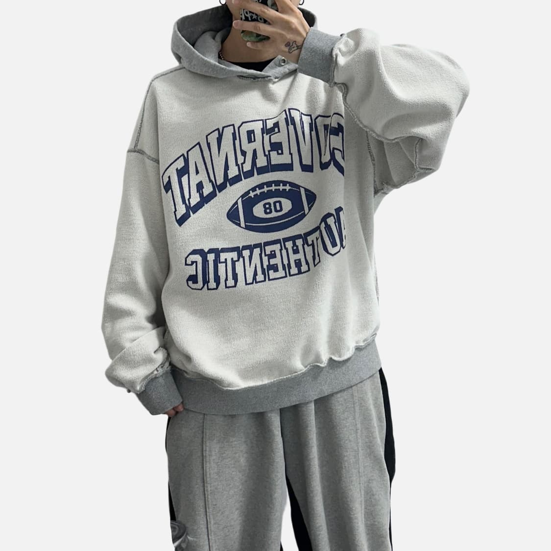 커버낫 리버스 빅로고 오버핏 후드티 멜란지그레이 상품이미지2