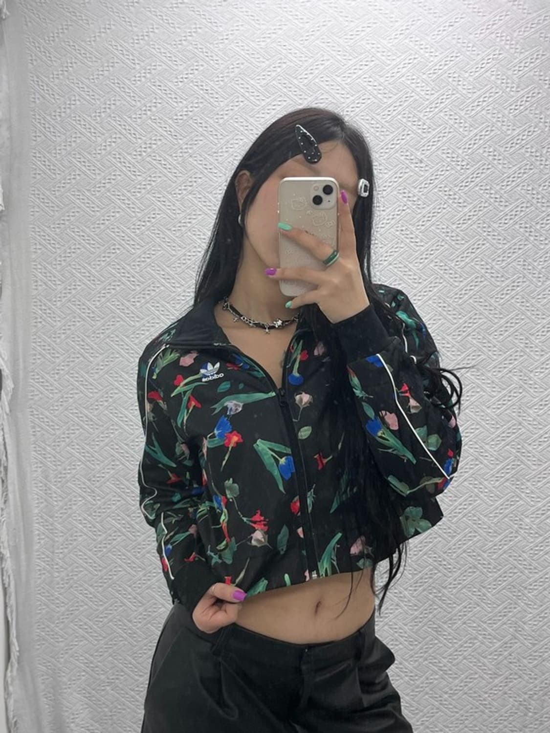 아디다스 키치무드 플라워 프린팅 크롭 져지 집업 XS C07019 상품이미지2