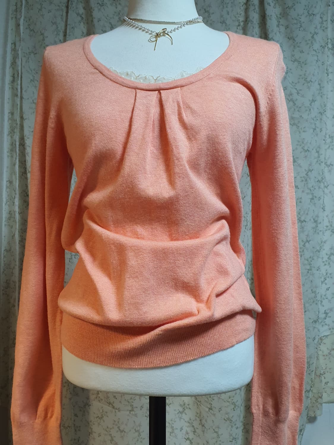 [모리걸] 피치 핑크색 여성 니트 긴팔 티셔츠 상품이미지1