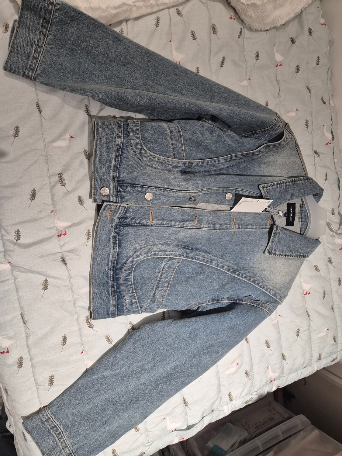 우알롱 워싱 커브 포켓 데님 자켓, 바지 셋업 상품이미지5