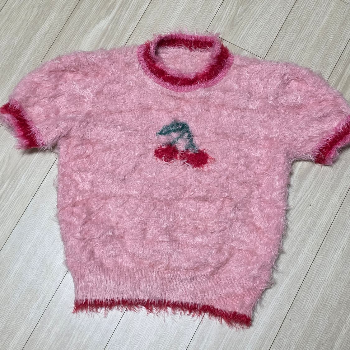 빈티지) 로맨틱 갸루st 체리 핑크 y2k 민효린 앙고라 크롭 반팔니트 상품이미지3