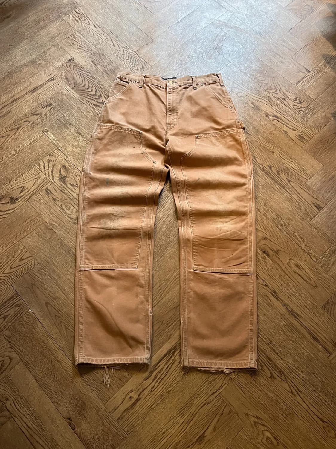 [34]칼하트 Made in USA 더티워싱 브라운 더블니 워크 팬츠 상품이미지1