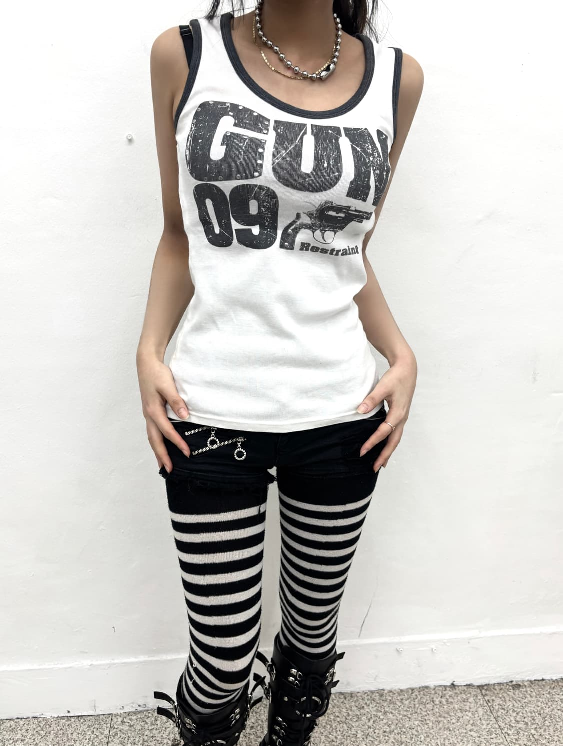 Sky bomber gun print stud detail tank to 상품이미지2