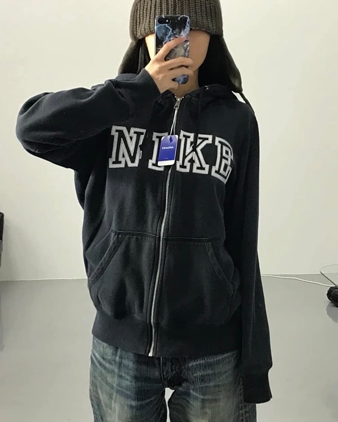 나이키 00s 빅로고 블랙 스웻 후디 후드 집업 올드스쿨 S 90  상품이미지2