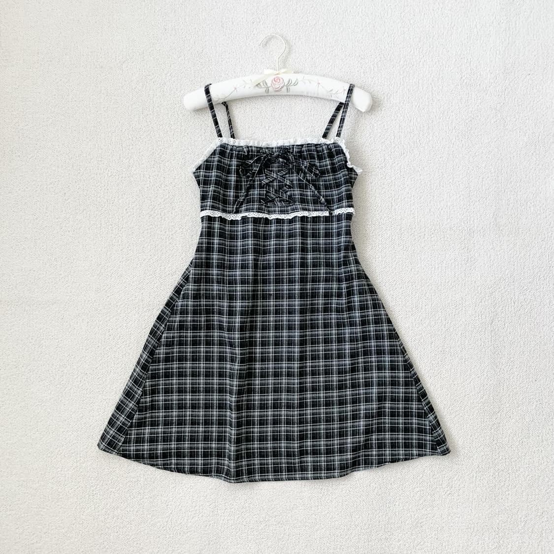 블랙 체크 베이비돌 리본 원피스 상품이미지2