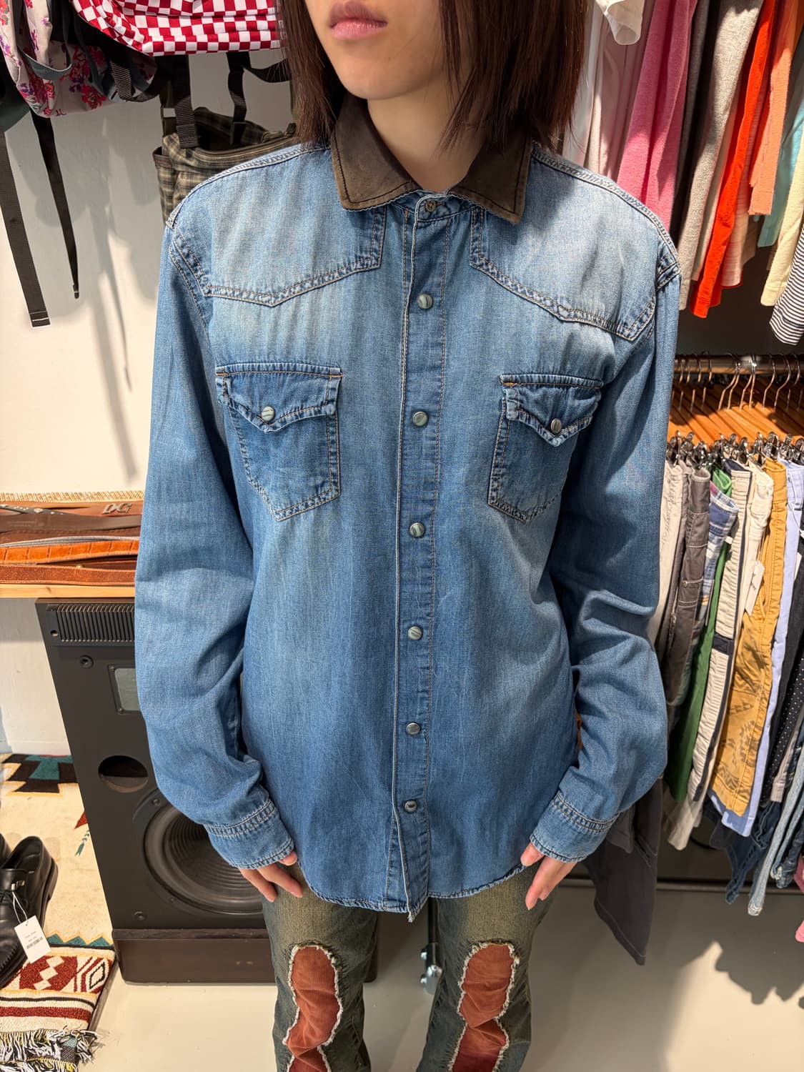 Zara man 웨스턴 투포켓 데님 셔츠 L 상품이미지2