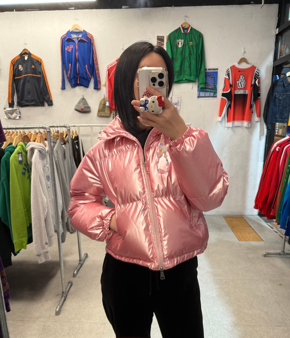 빈티지 유광 핑크 크롭 글로시 숏 패딩 상품이미지1