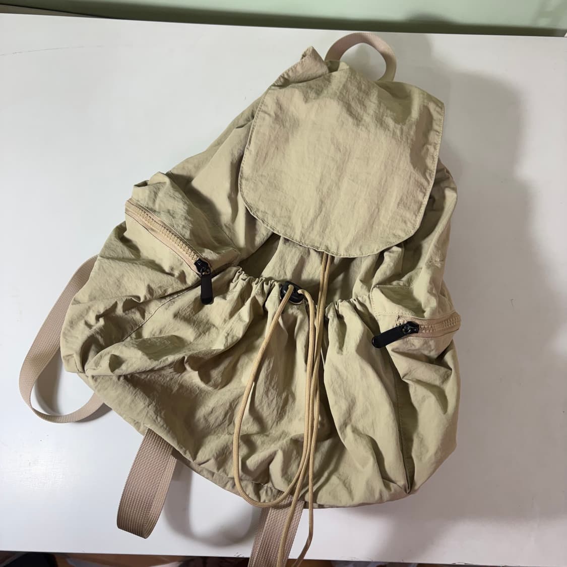 OS VTG 베이지 스트링 나일론 백팩 상품이미지1