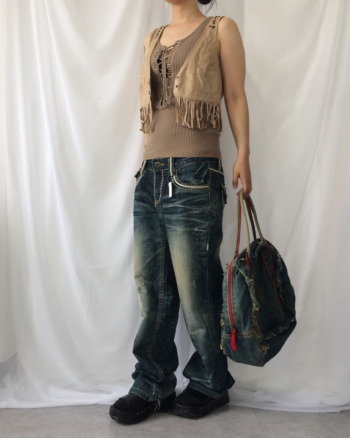 Lace up point ribbed sleeveelss 상품이미지6