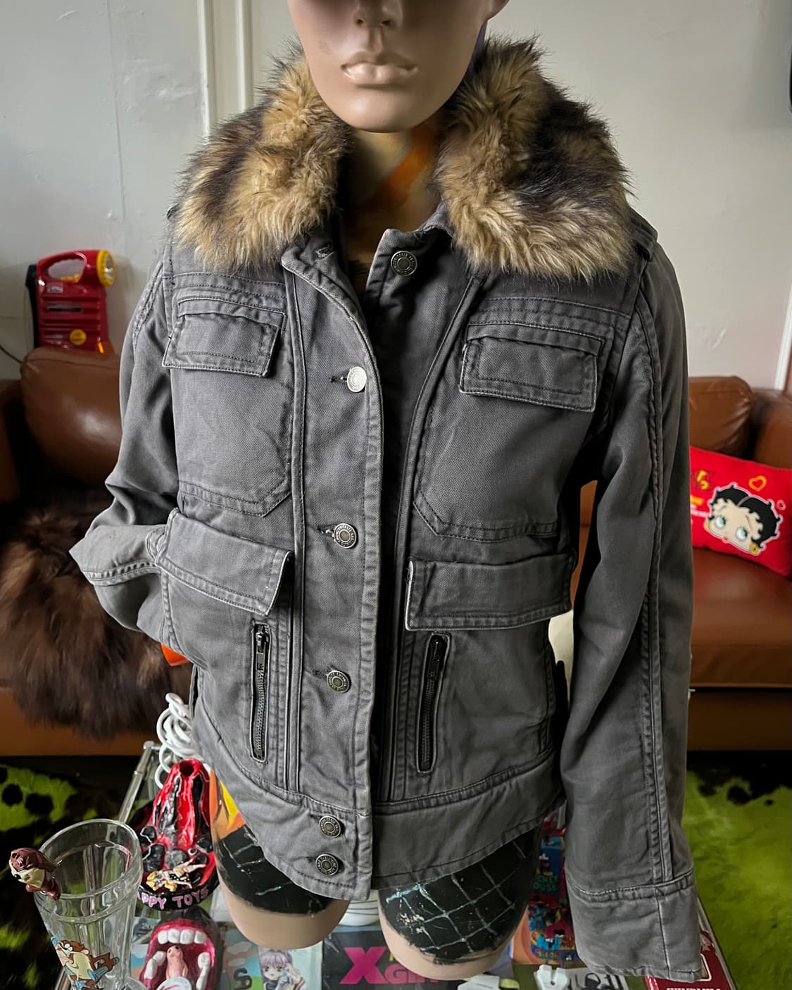 2000s American Eagle Fur Trimming Jacket 상품이미지2