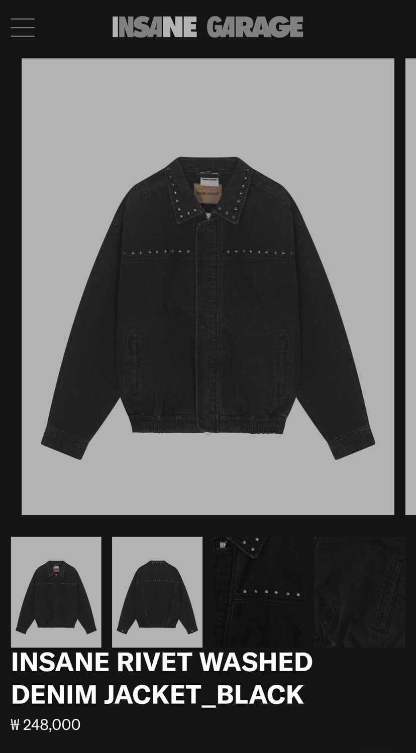 인세인개러지 리벳 워시드 데님 자켓 블랙 상품이미지1