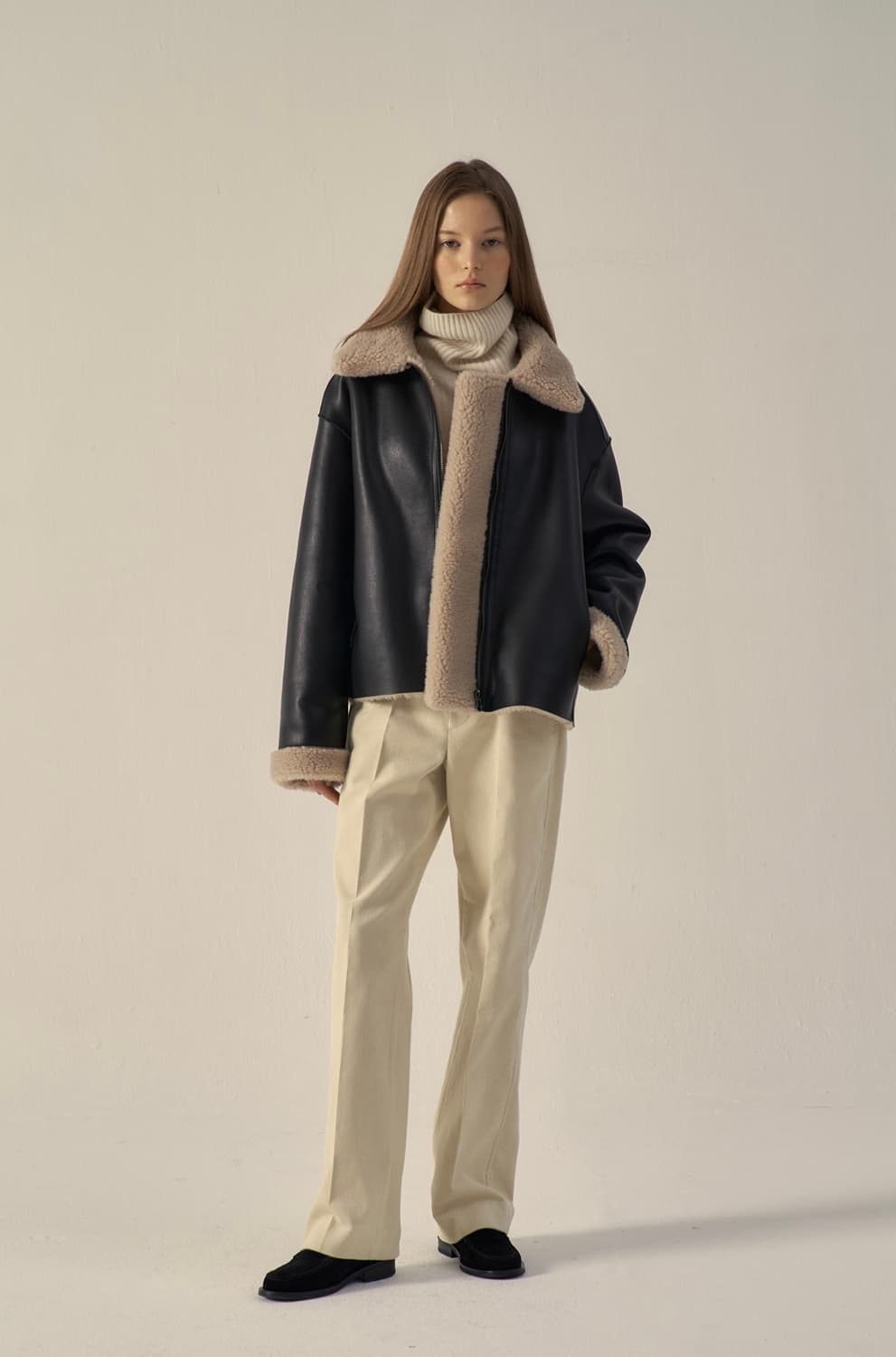 파사드패턴 램스울 리버시블 숏 무스탕/블랙 상품이미지1