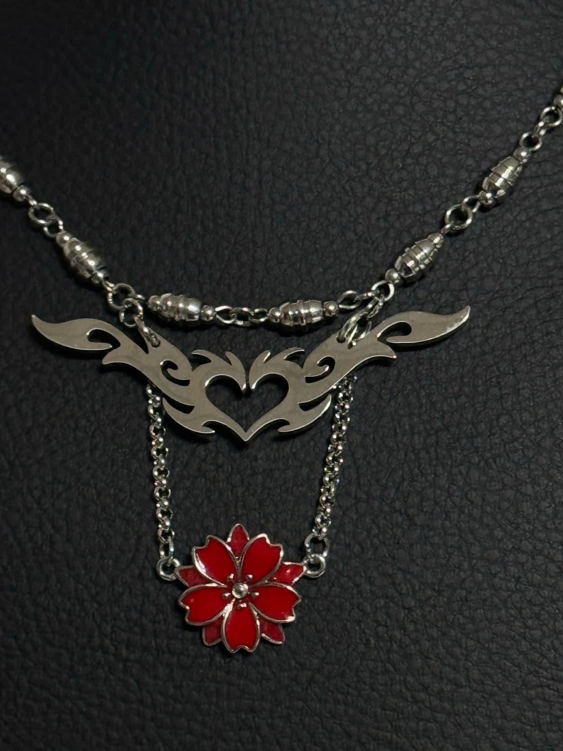 하트 트라이벌 레드 동백꽃 오리엔탈 목걸이 상품이미지2