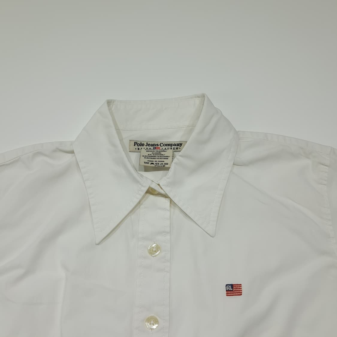CK044 S 폴로 진스 90s 슬림핏 성조기자수 화이트 반팔 셔츠 남 상품이미지2