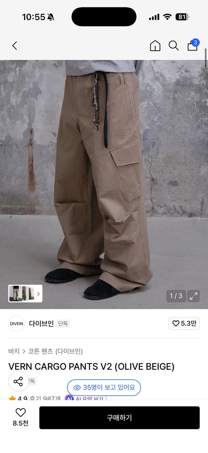 Vern cargo pants v2 olive beige 상품이미지1