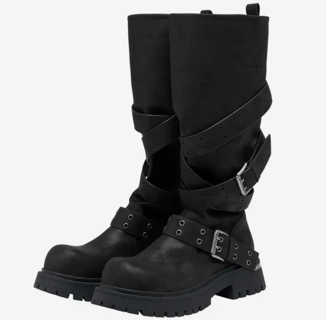 (구해요) 블랙퍼플 러스크 스트랩 슬라우치드 부츠 230 상품이미지1