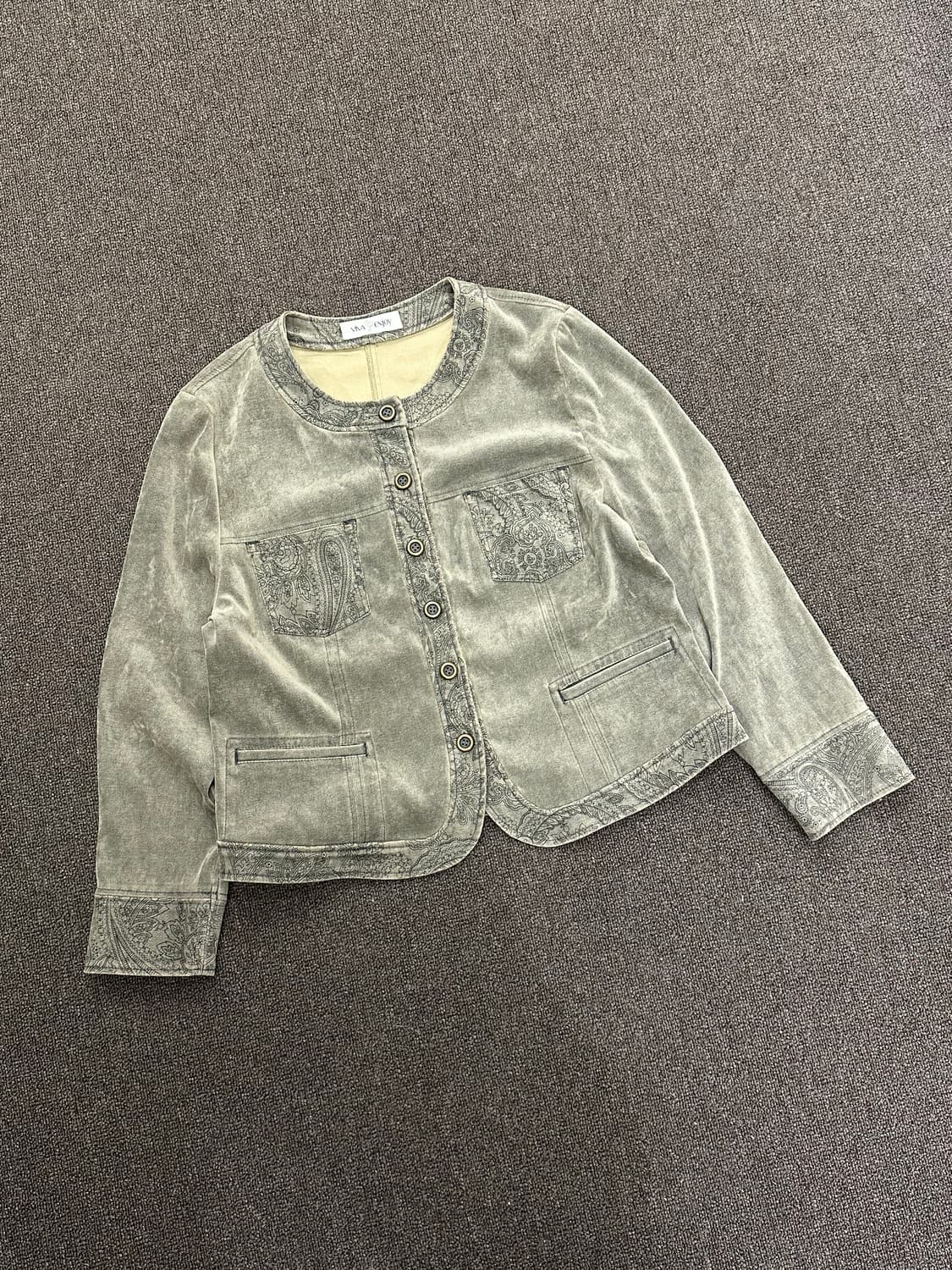 15)Japanese vintage 여성 벨벳 패턴 디테일 라운드넥 자켓 상품이미지1