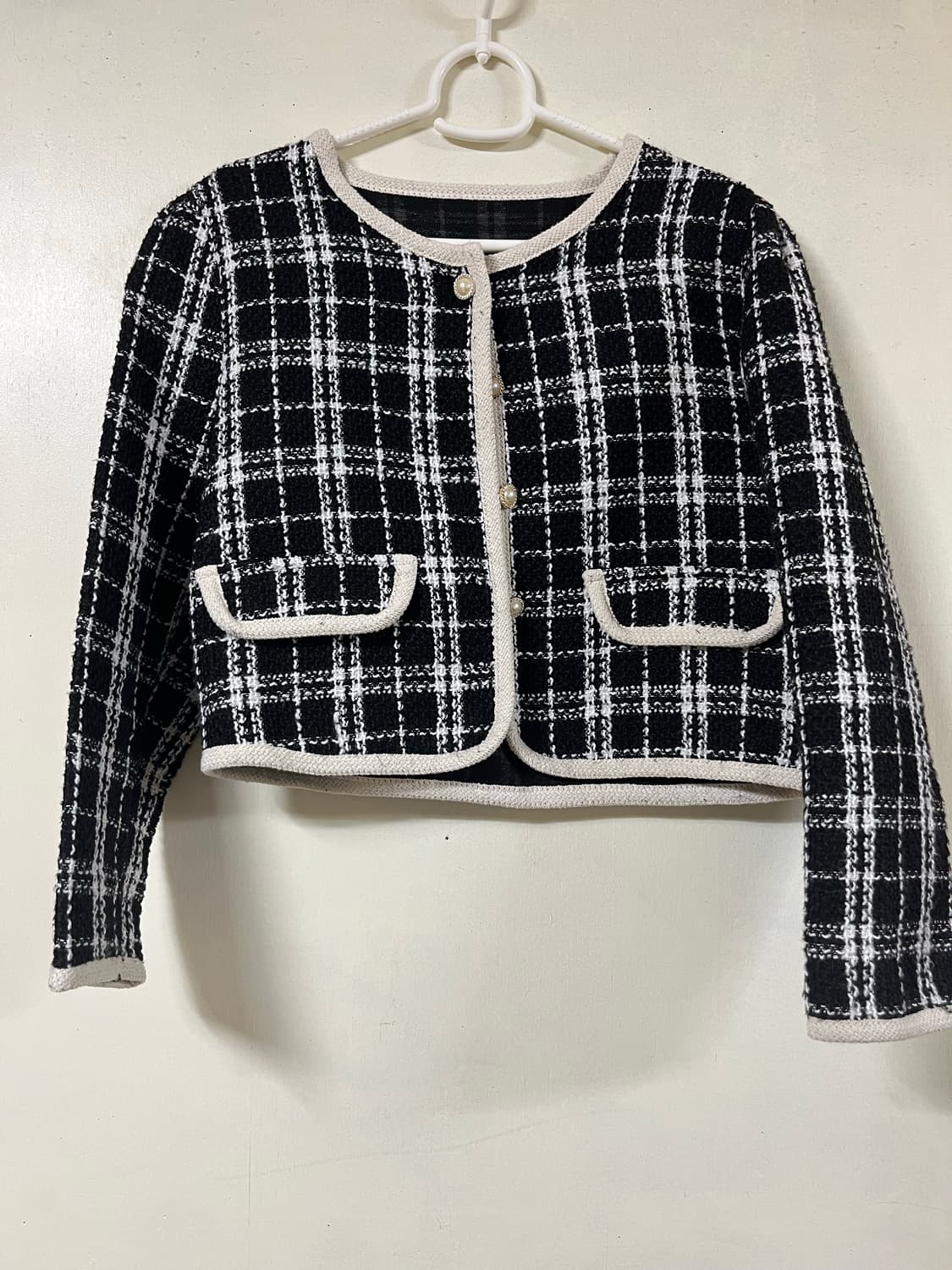 트위드 숏 자켓(긴팔) 블랙/화이트 상품이미지1