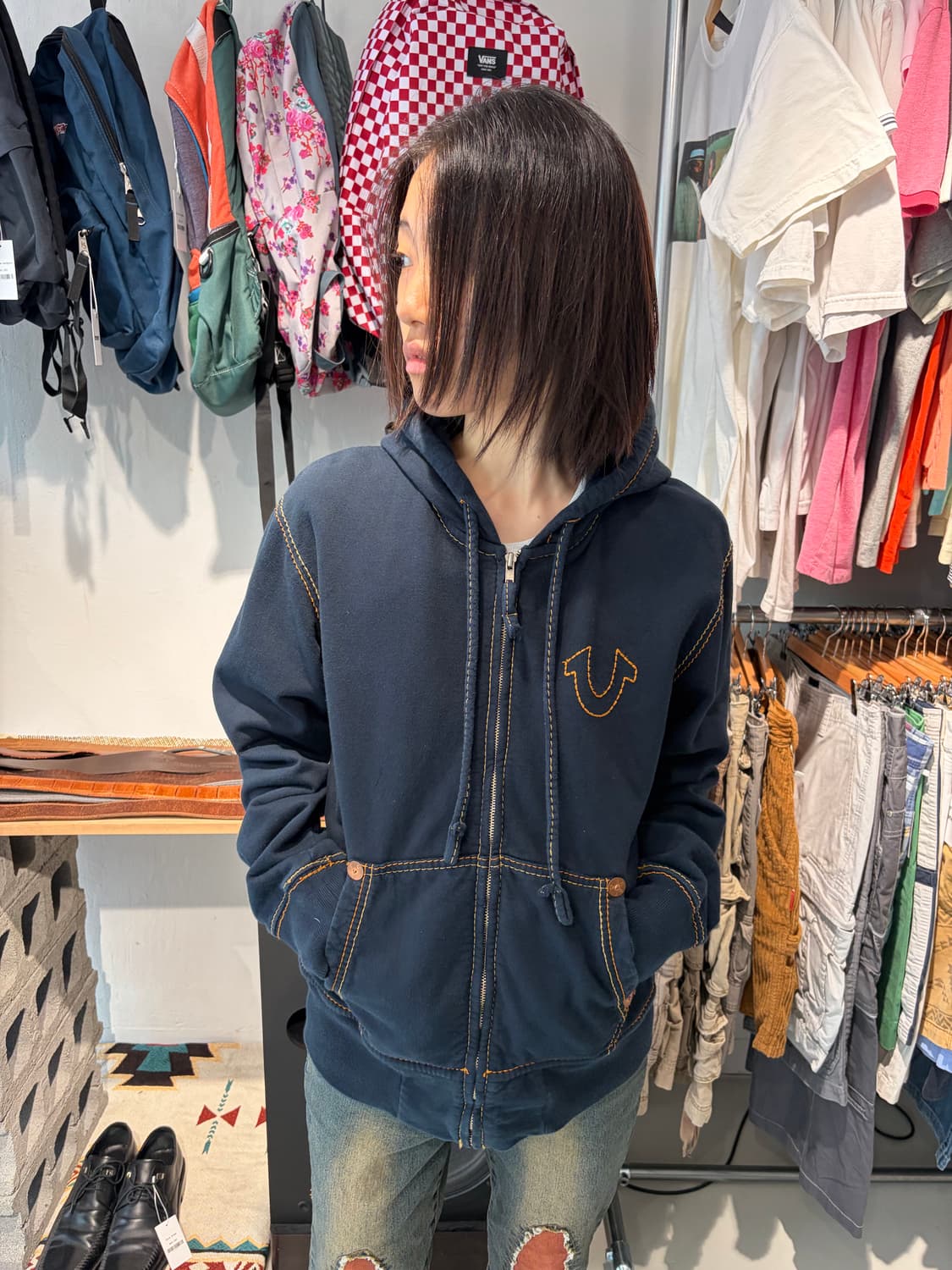 True Religion 스티치 집업 후드 L 상품이미지1