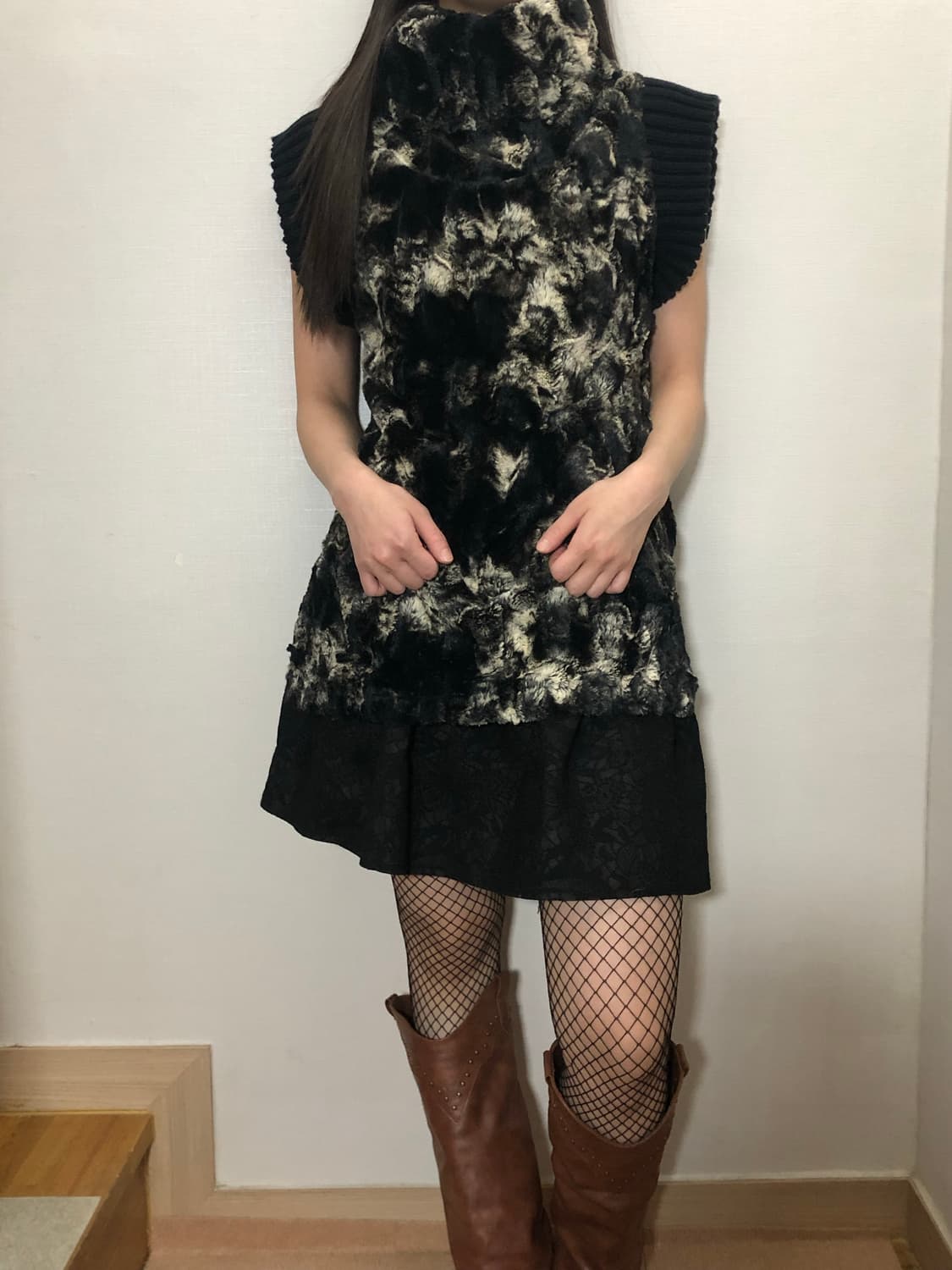 빈티지 마블 패턴 퍼 니트 상품이미지2