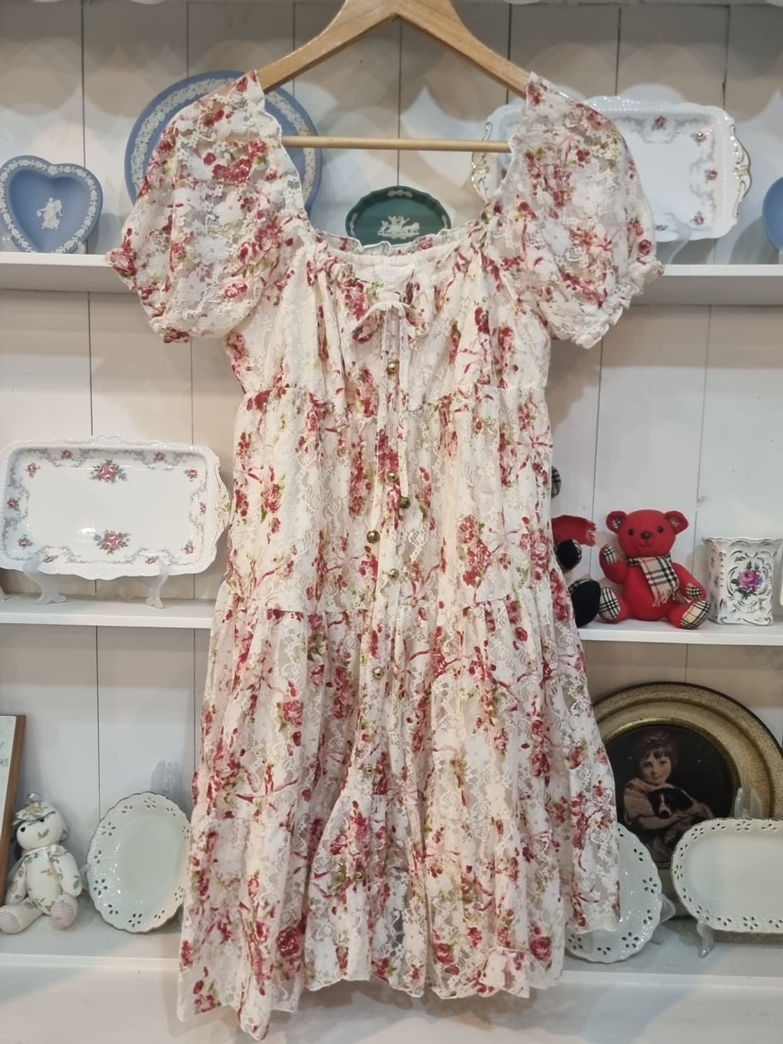 LIZ LISA(리즈리사) 로즈레이스 퍼프소매 셔링원피스 상품이미지6