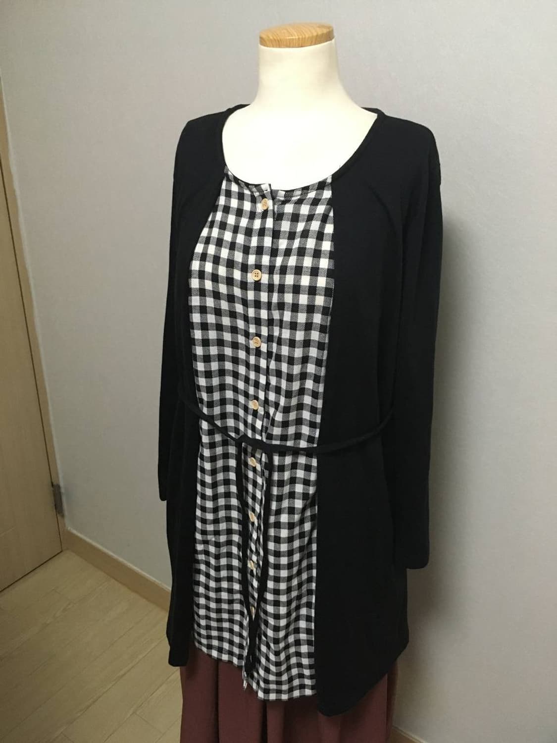일본빈티지 바선생핏 체크 블랙 화이트 원피스 하구미 상품이미지5