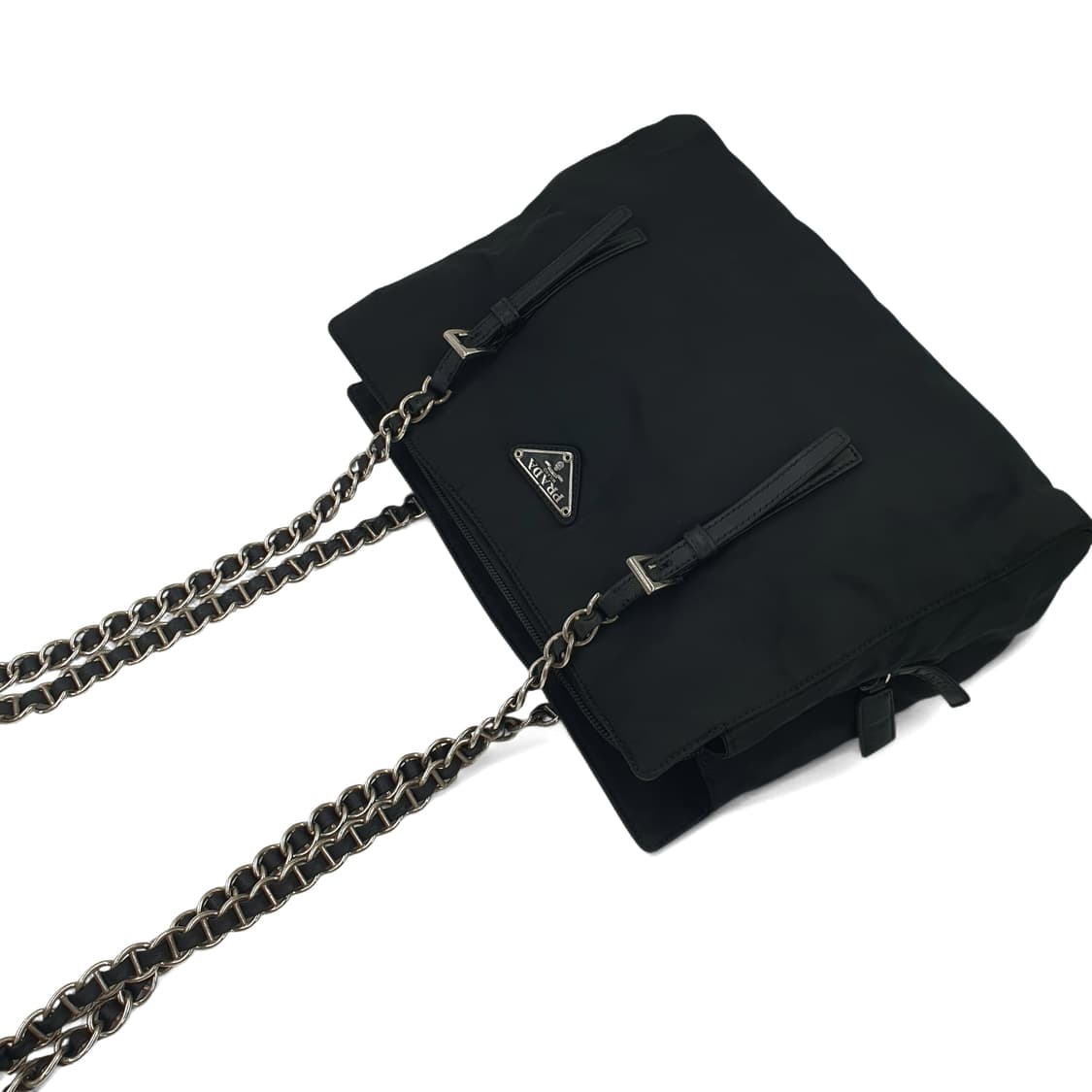 프라다 삼각로고 은장 체인 블랙 숄더백 상품이미지4