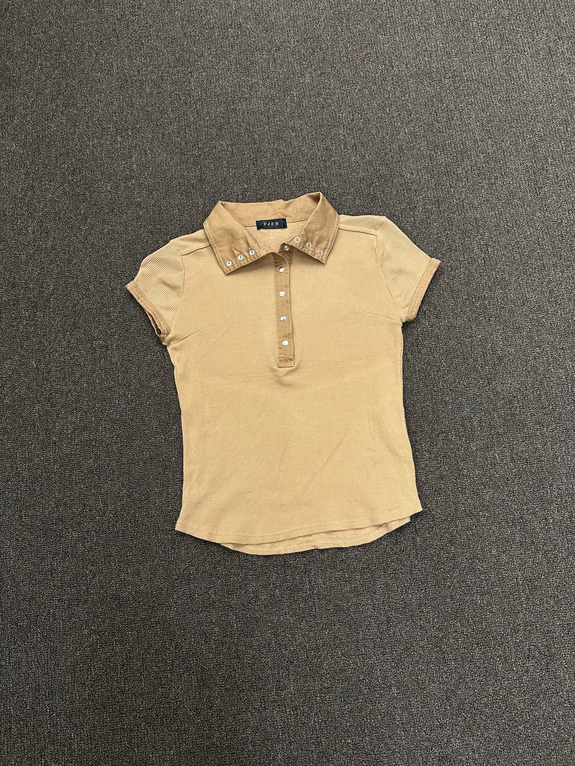 L)Japanese vintage 여성 베이지 골지 반팔 상품이미지3