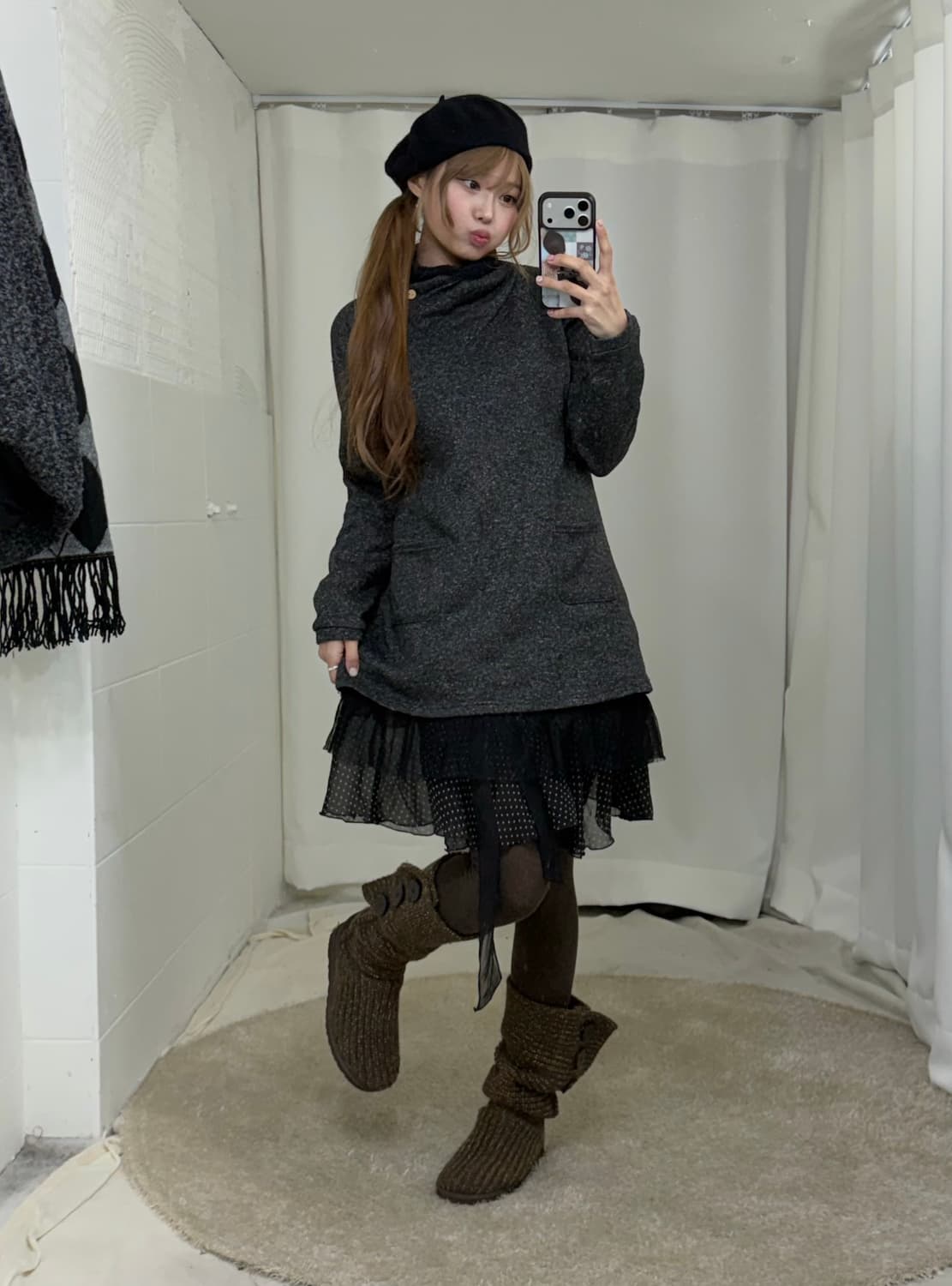 무채색 빅카라 코트 아가일 니혼진 도트 코디세트 상품이미지3