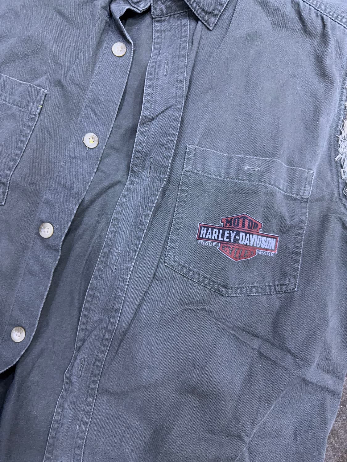 할리데이비슨 빈티지 OIL 프린팅 워크 민소매 셔츠 M 상품이미지4