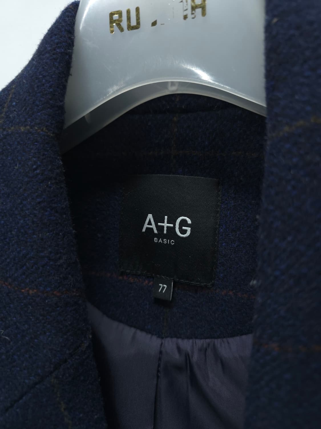 [A+G] 여성 클래식 네이비 체크 더블 하프 코트(77) 상품이미지3