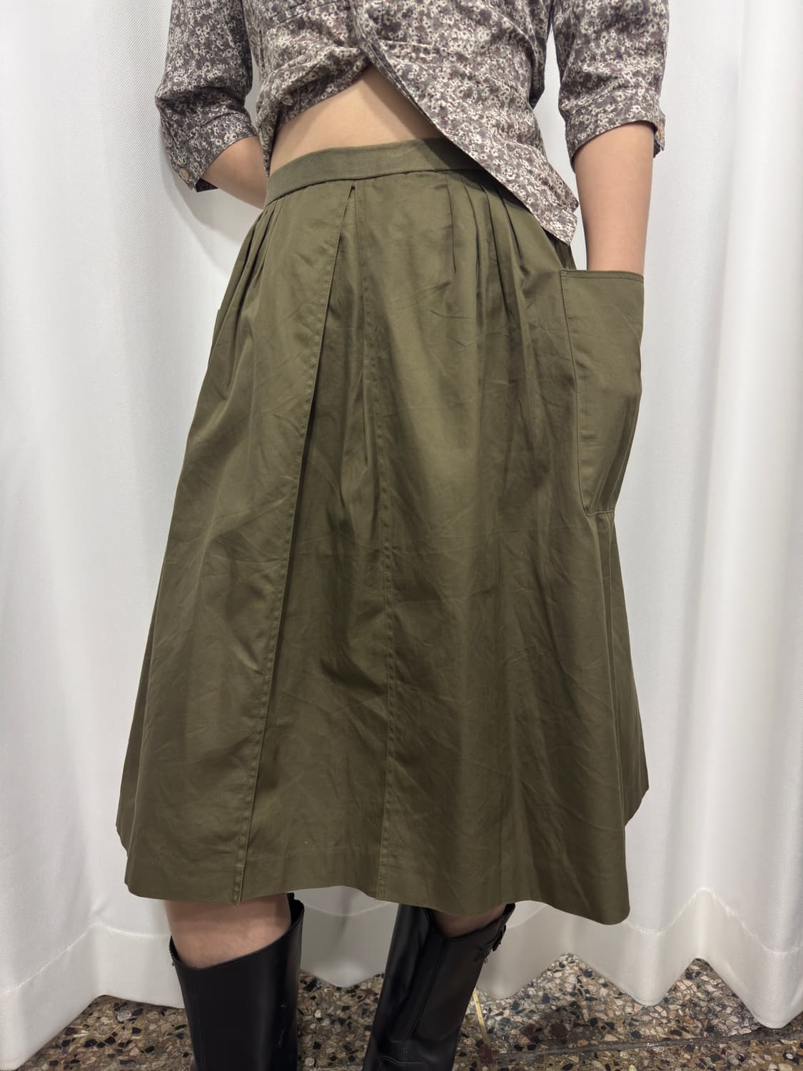 khaki midi skirt 상품이미지1