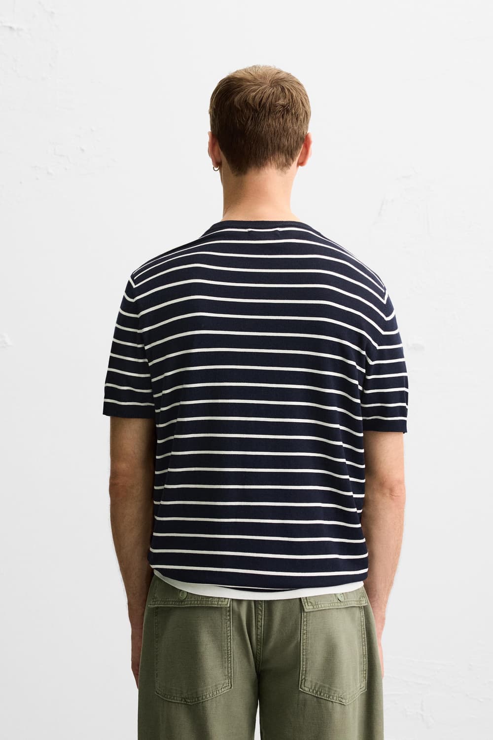 [XL] ZARA 자라 비스코스 혼방 반팔 티셔츠 NAVY 상품이미지5
