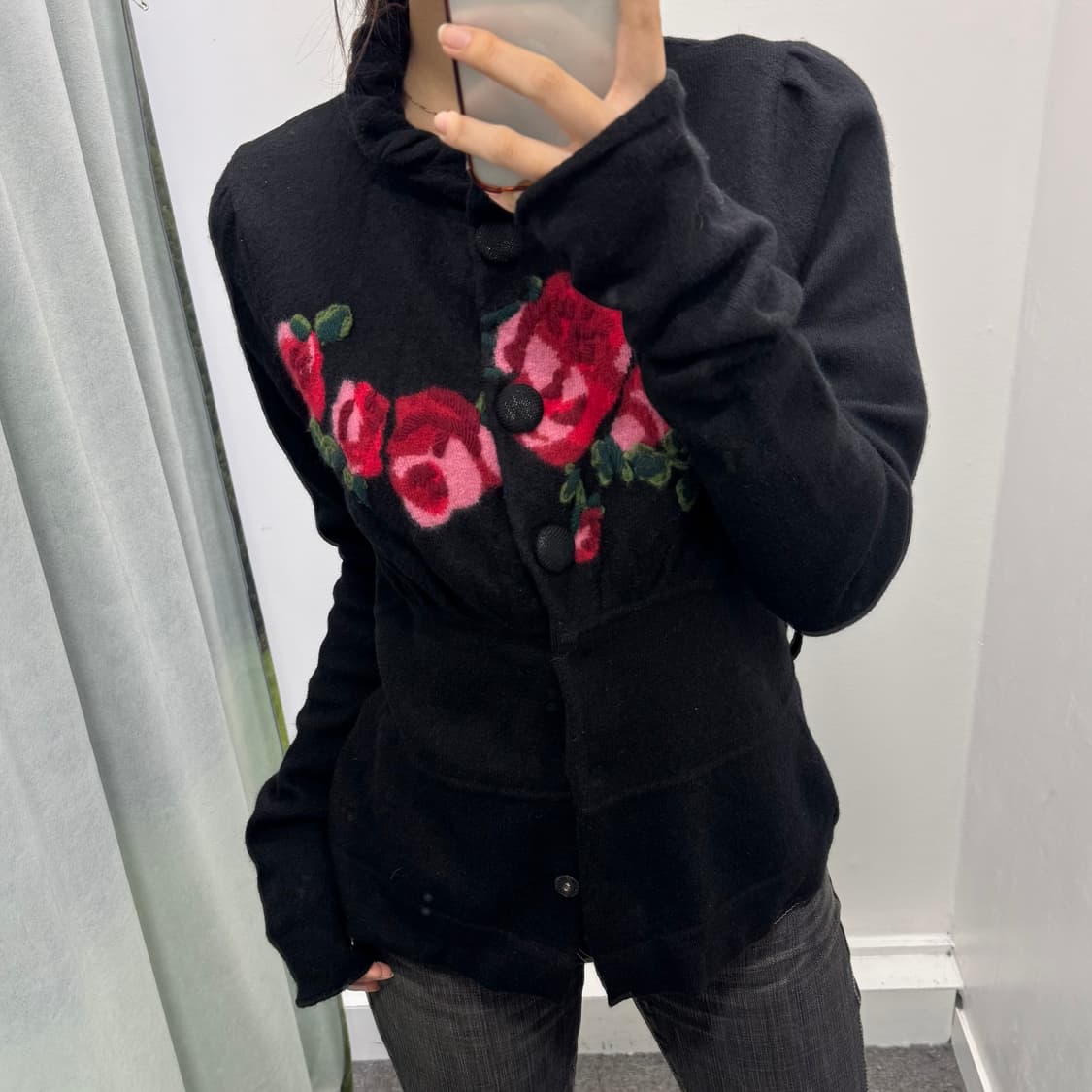 겐조 장미자수 블랙 울 가디건 상품이미지2