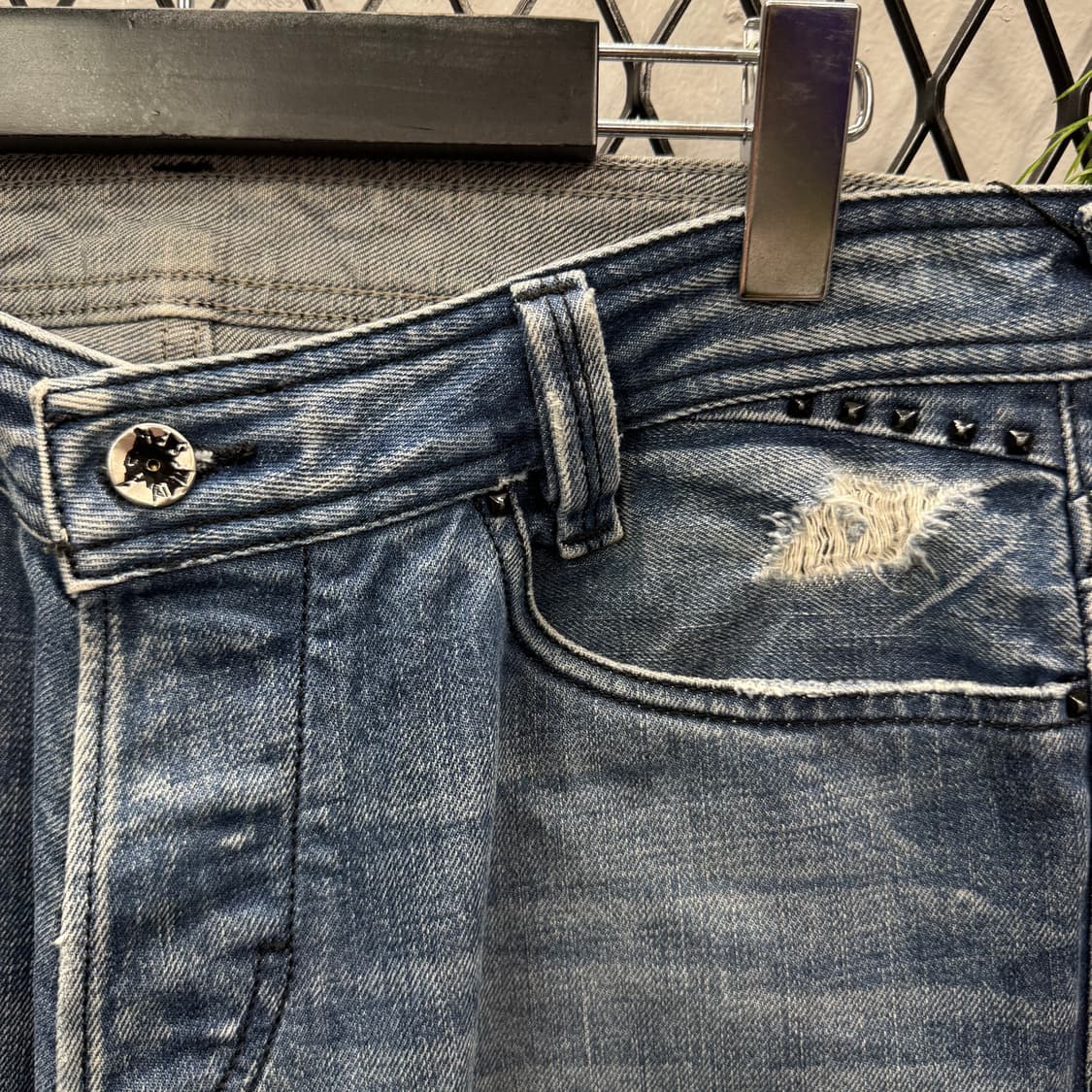 00s 디젤 인더스트리 데님 팬츠 후면 레더 집업 포켓 포인트 중청 상품이미지5