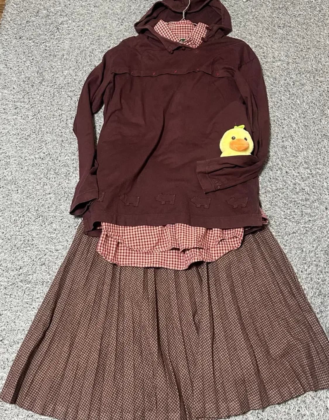 후유빈티지 드럭스토어 초코브라운 후드 체크셔츠 카모메산장 몽글 코코모리 상품이미지1