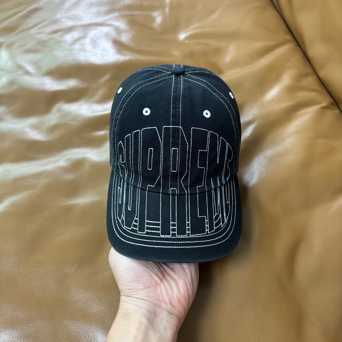 Supreme 슈프림 바이저 스티치 워시드 블랙 6패널 볼캡 모자 상품이미지2