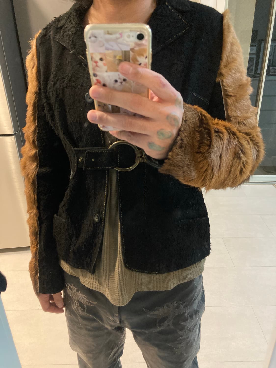 2000s 저스트 까발리 러프 레더 퍼 자켓 상품이미지4