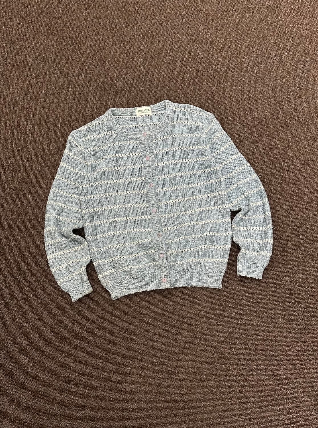 OS)Japanese vintage 라이트 블루 스트라이프 니트 가디건 상품이미지1