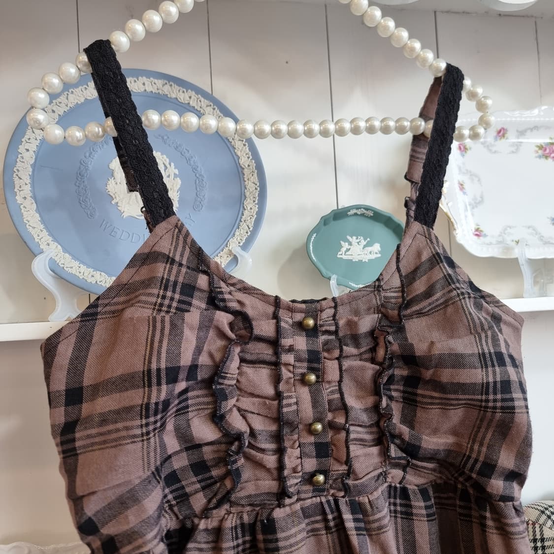 체크 뷔스티에 롱 원피스 브라운 상품이미지2