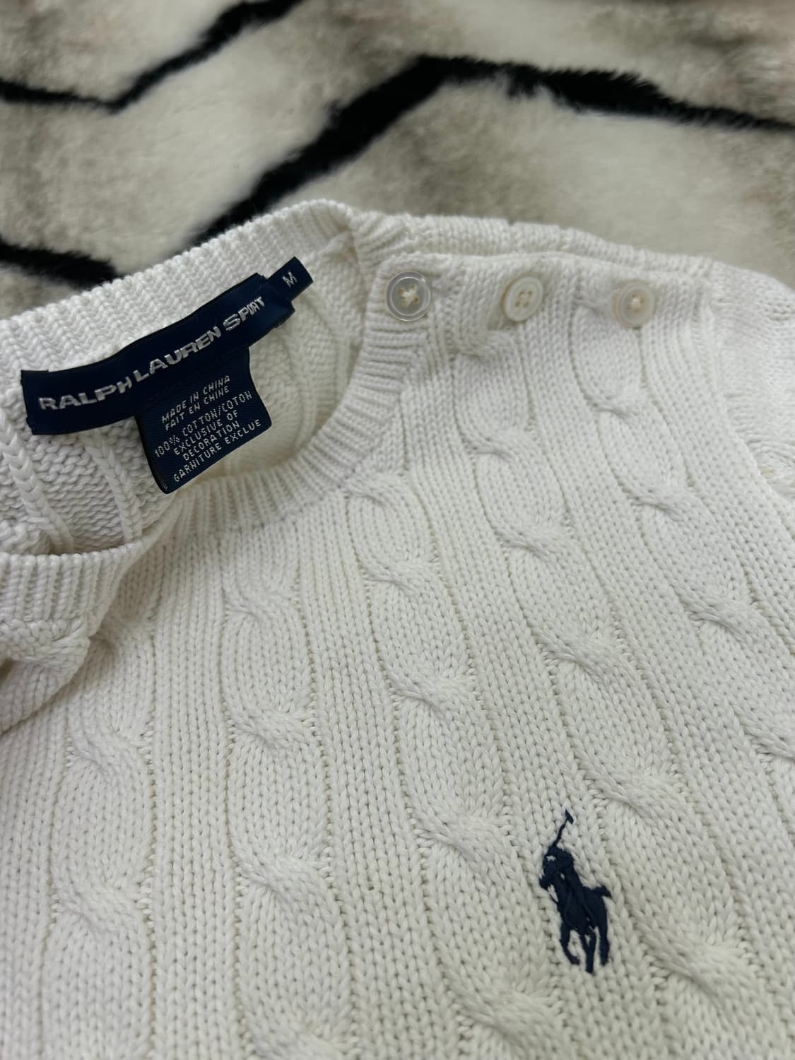 [M]폴로랄프로렌 스포츠 라운드 꽈배기 반팔 니트/화이트 상품이미지4