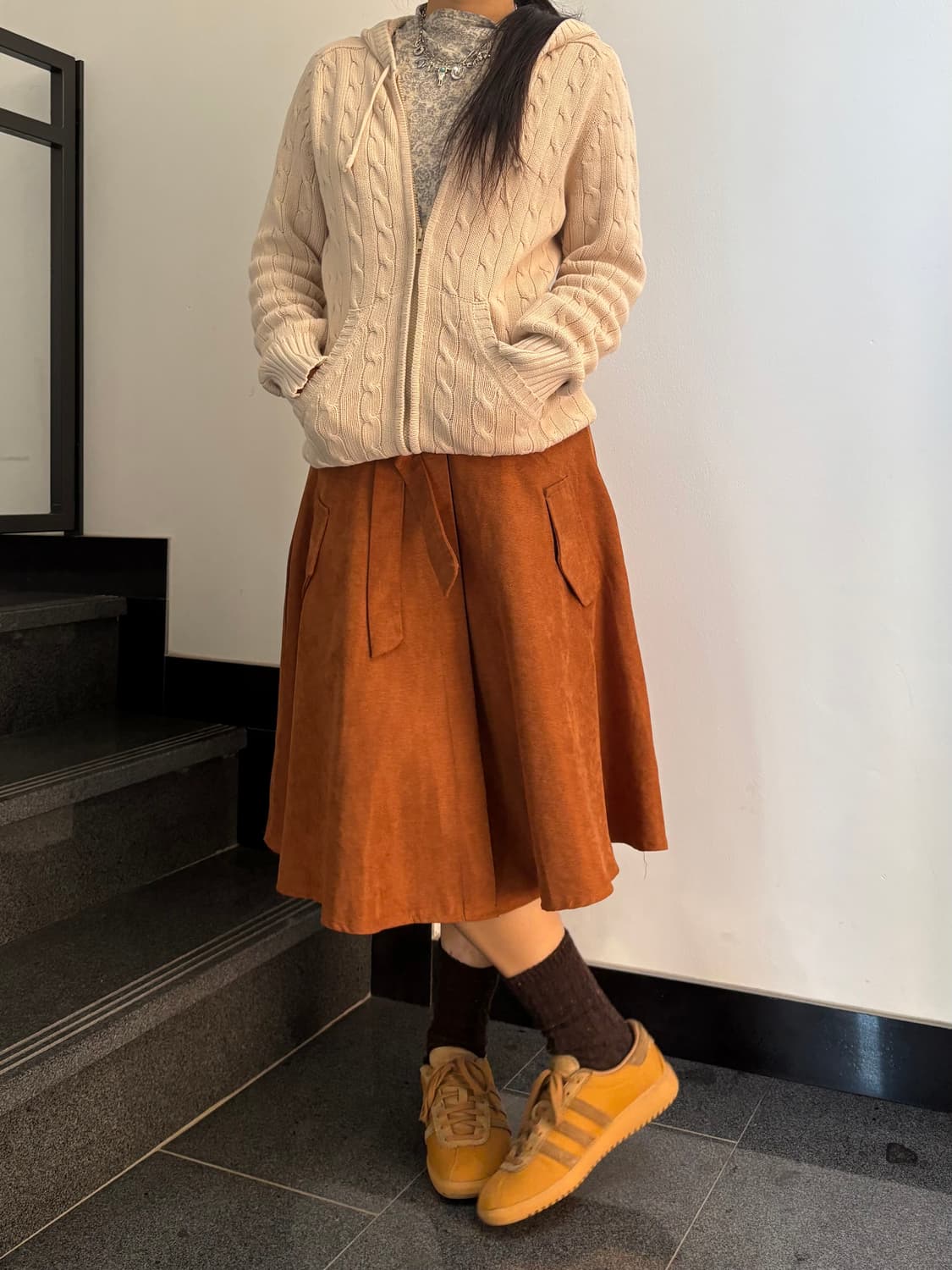 꽈배기 니트 후드 집업 상품이미지2