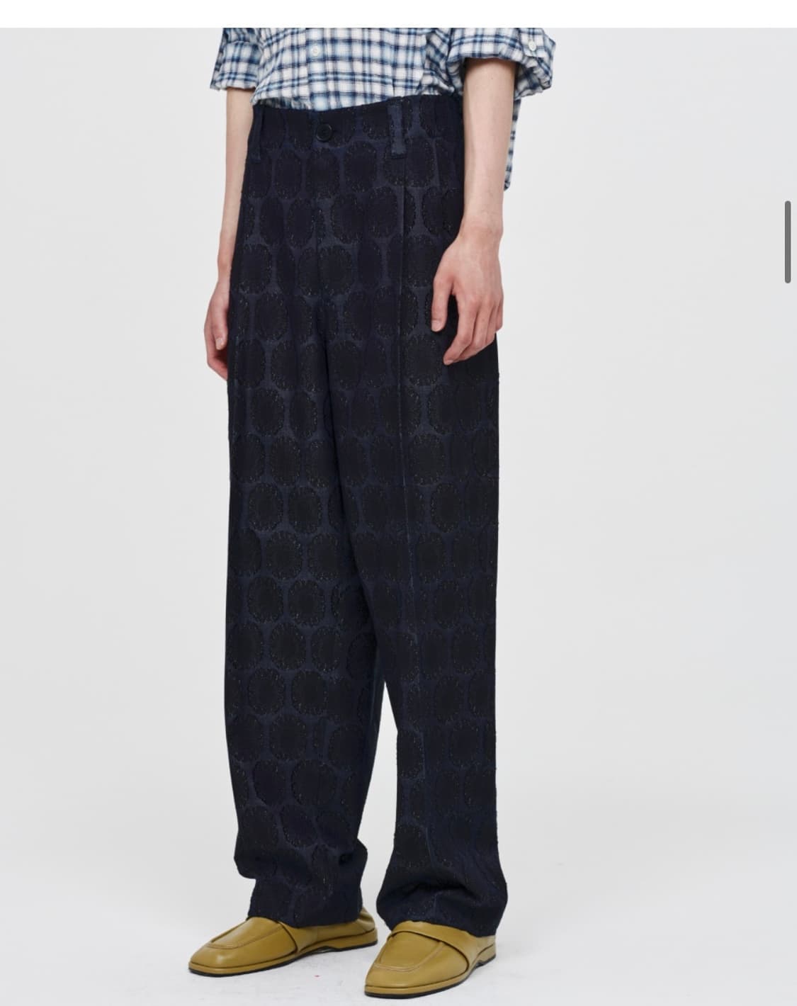 애프터프레이 플라워 자카드 투턱 밴딩 슬랙스 인디고 상품이미지3