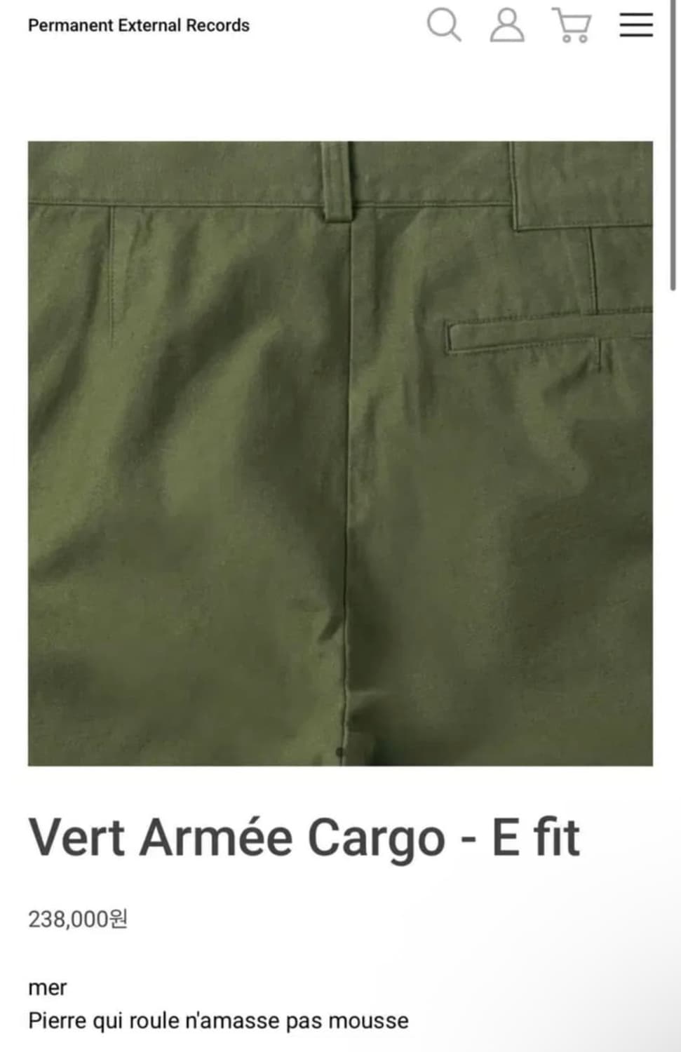 Vert Armée Cargo - E fit(32 size) 카고팬츠 상품이미지1