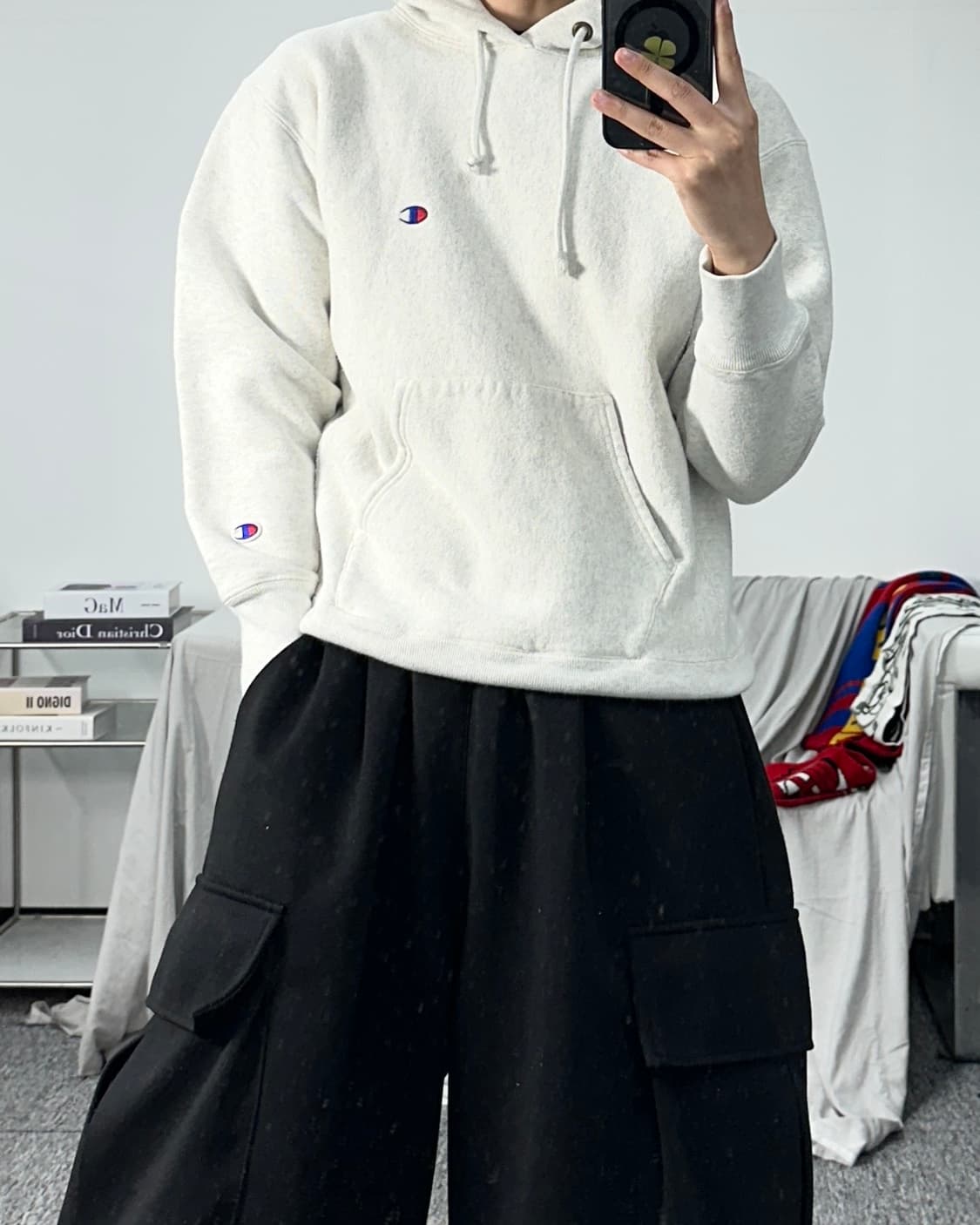 챔피온 리버스위브 멜란지 그레이 후드티 M 상품이미지3