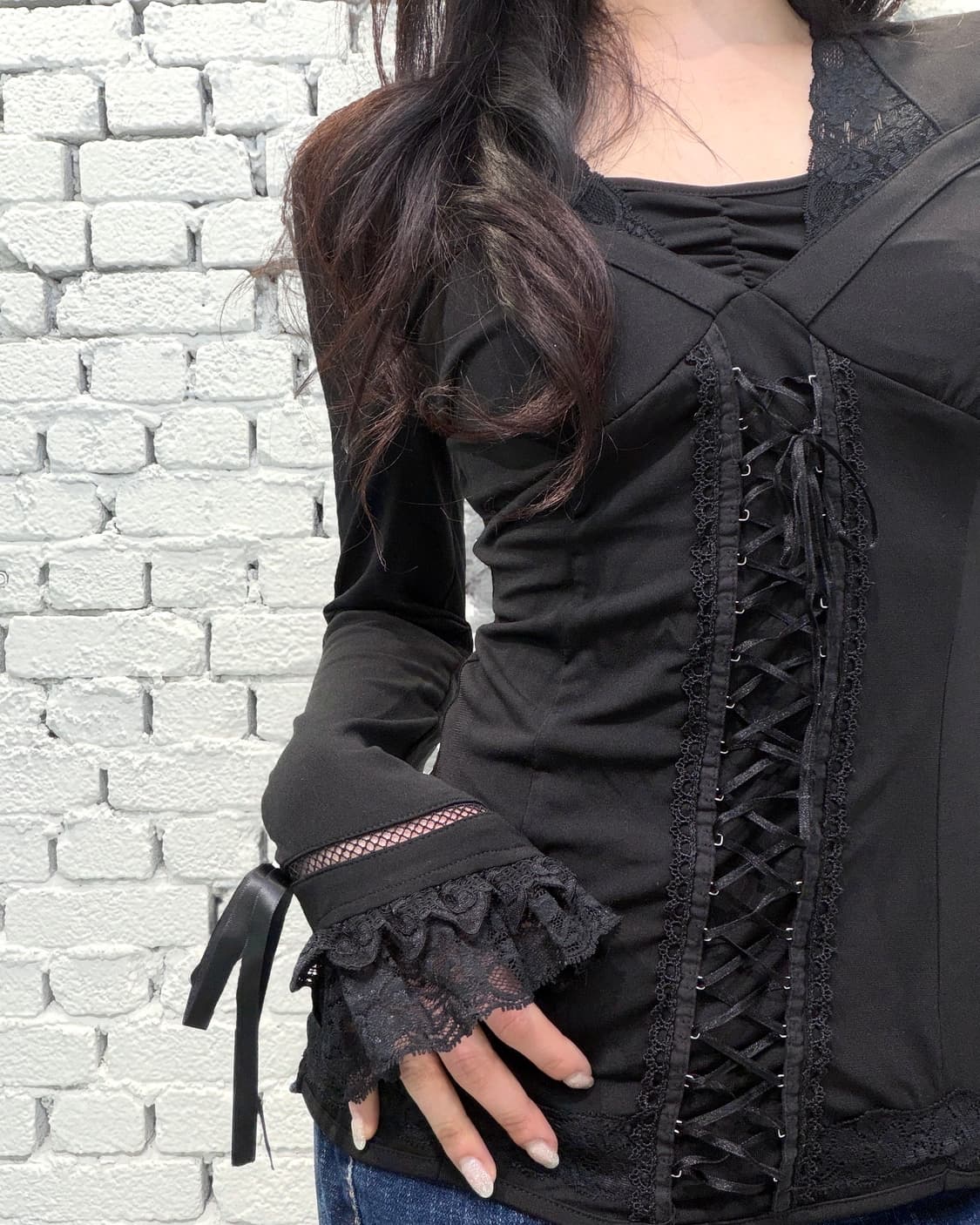 [Ozz_one] Lace Corset Detail Top 상품이미지4