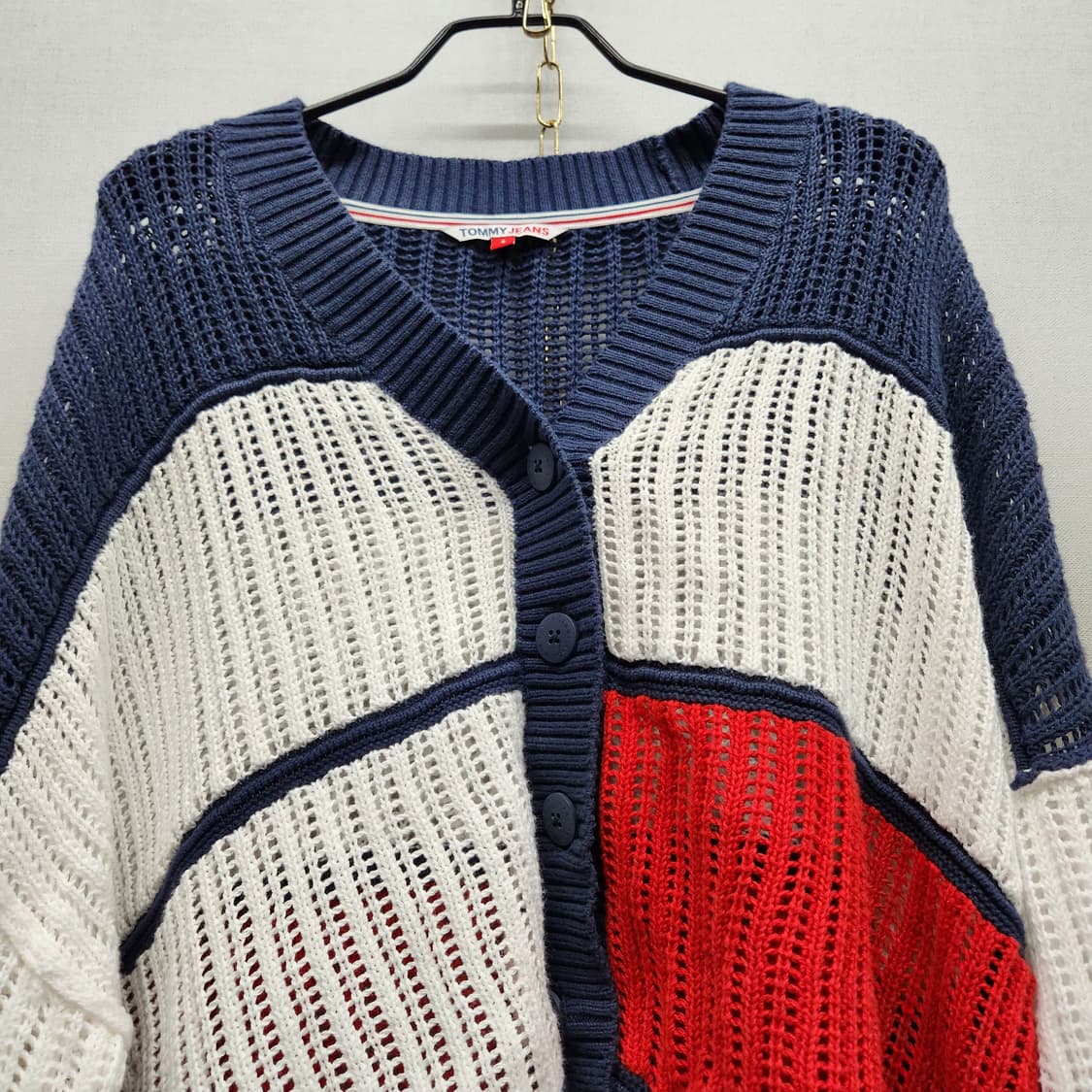 타미진스 컬러블럭 크롭 니트 오버핏 가디건 S(2XL) 상품이미지2