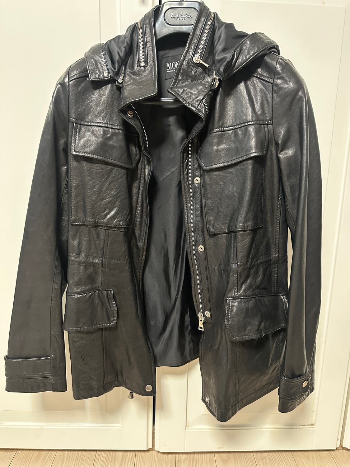 블랙 후드 가죽 자켓 새상품 M(55) 상품이미지2