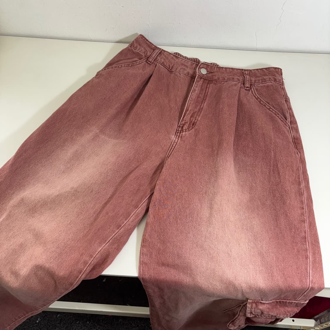 L-XL 엑스톤즈 파스텔핑크 와이드핏 카고 데님팬츠 상품이미지2
